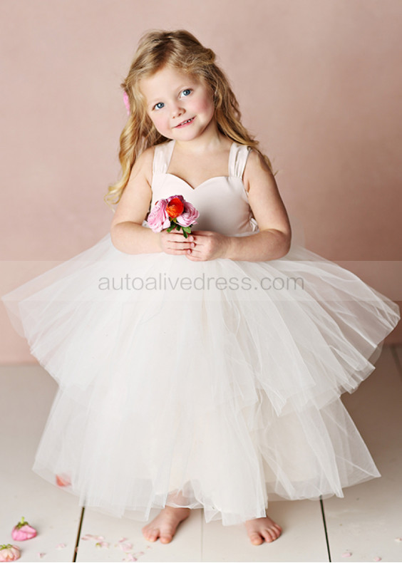 Satin Tulle Ankle Length Cupcake Skirt Flower Girl Dress